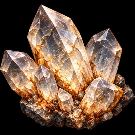 Rough translucent smoky quartz crystals chipped free of a little dark host rock